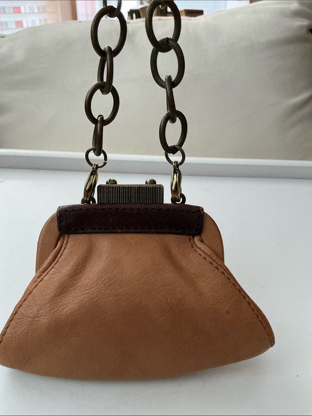 COLE HAAN PURSE on a removable chain Brown Leather Wristlet Bag